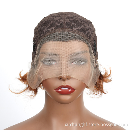 Unprocessed hair pixie curl wig human hair, virgin hd lace brazilian ombre colored bob wig 613 pixie frontal wigs